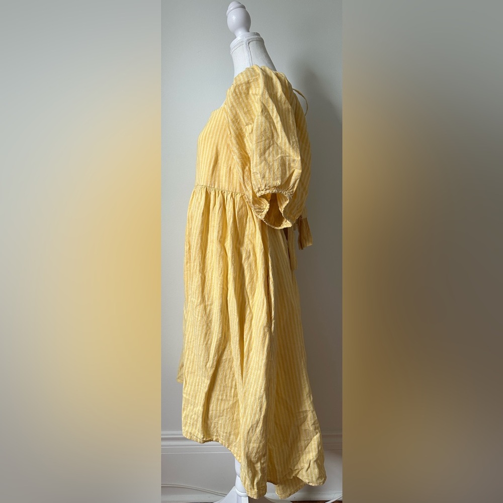 JF X JILLIAN HARRIS Yellow Striped Cotton Linen High Low Tie Back Dress Size XL - Picture 4 of 9